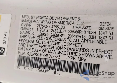 2024 Honda Cr-V Ex Awd z USA, uszkodzony, nr VIN 5J6RS4H49RL012752